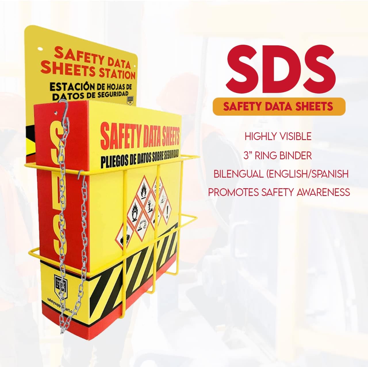 Performore SDS Display Rack -Set with 3 Inch Heavy Duty Ring Binder, Wire Rack, SDS Station Sign, Chain, Mounting Hardware, SDS Poster & SDS Sticker (250 Roll) Included