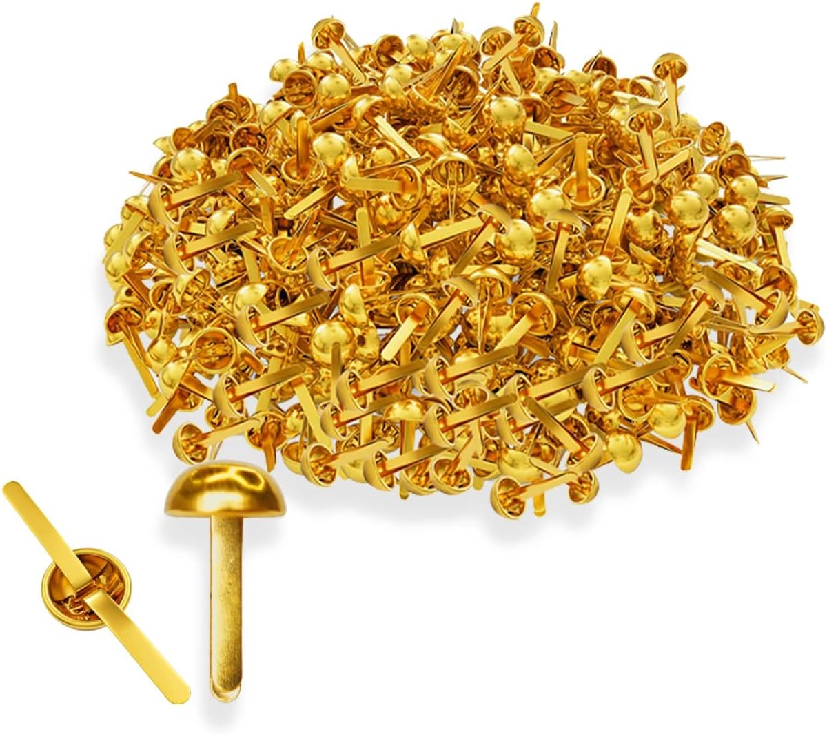 Performore 500 Pcs of 8mm x 16mm Brass Round Head Fastener, Brads for Arts and Crafts, Scrapbooking, Decorating and DIY Uses, Flexible Premium Size and Quality