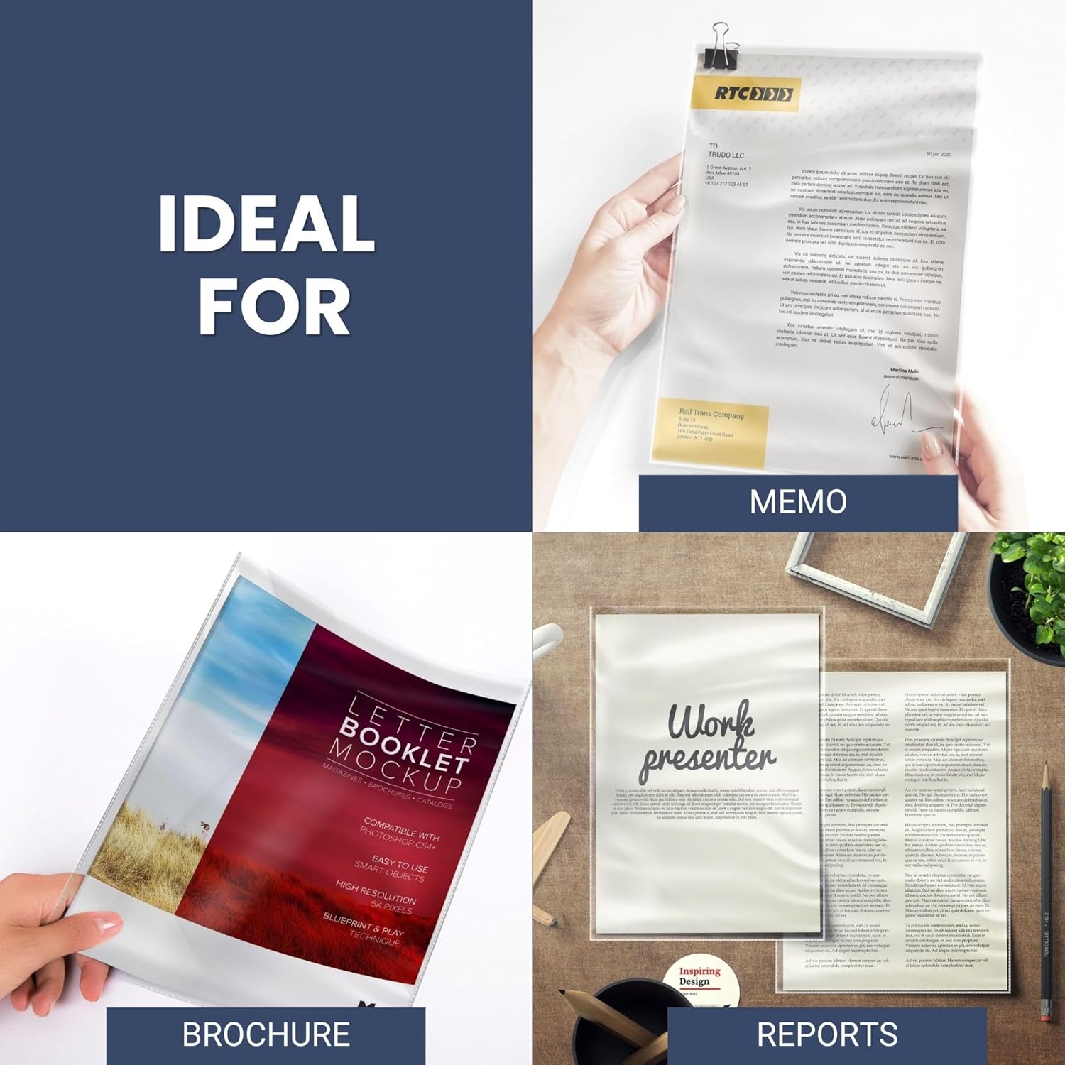 Performore 50 Clear No Hole Sheet Protectors, 8.5" x 11", Plastic Sheet Sleeves, Top Loading Paper Protector, Archival Safe for Documents and Photos