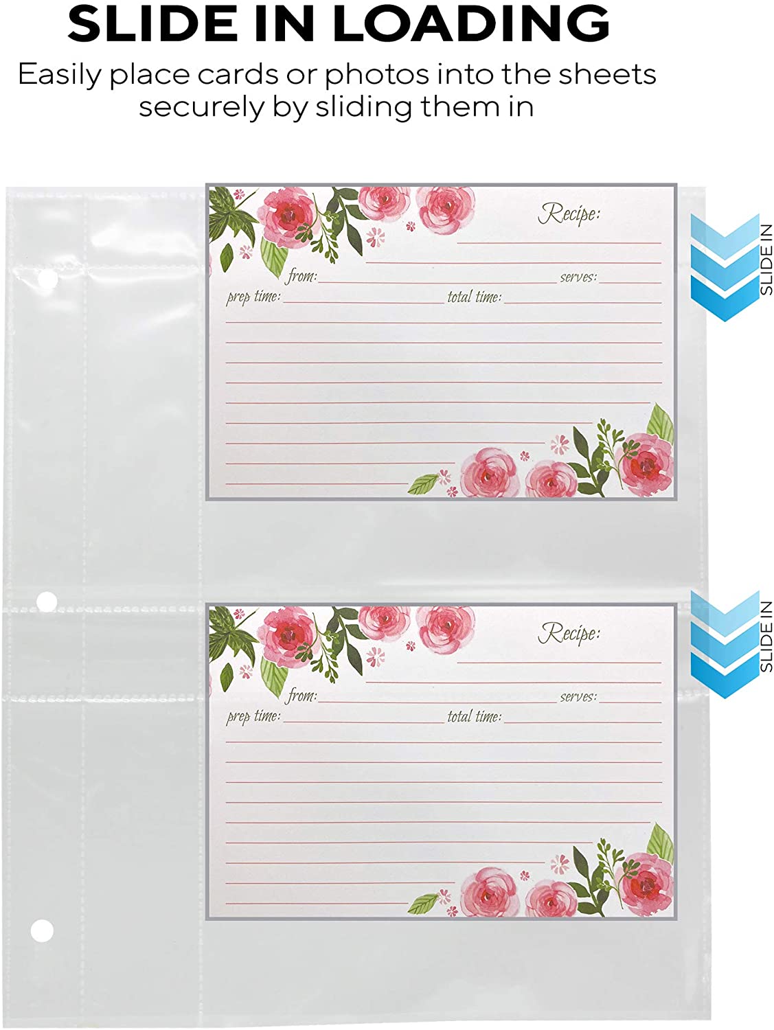 Recipe Card Protectors, For 3 Ring Binders, Page Sheet Protectors, Holds 4 x 6-inch pockets, 4 Cards Per Sheet, Clear - 50 Pack