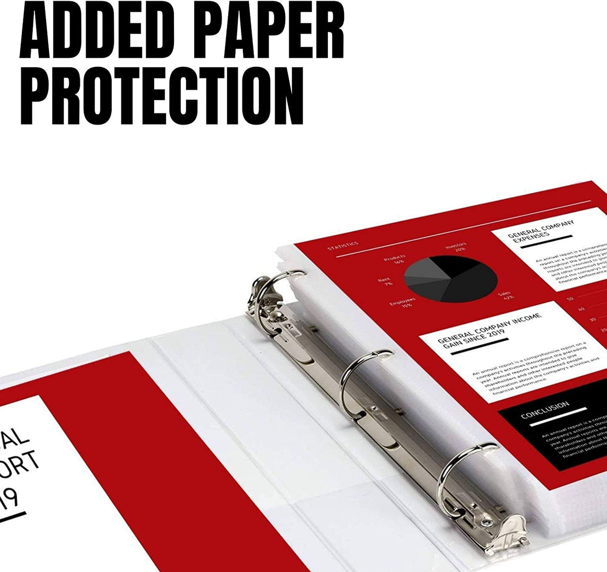 3 Ring Binder, 3" Round Rings, White, Clear View, Pockets
