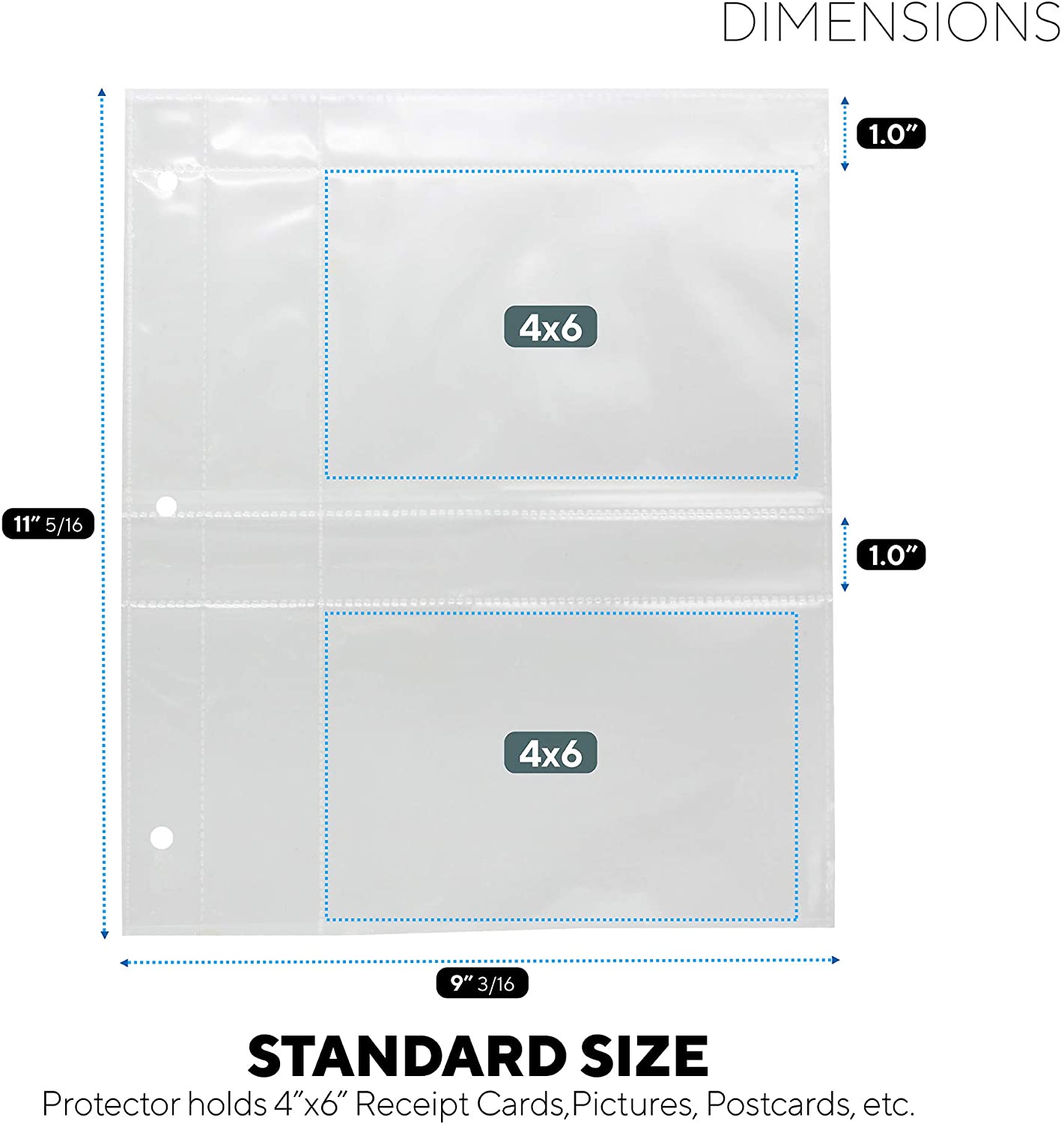 Recipe Card Protectors, For 3 Ring Binders, Page Sheet Protectors, Holds 4 x 6-inch pockets, 4 Cards Per Sheet, Clear - 50 Pack