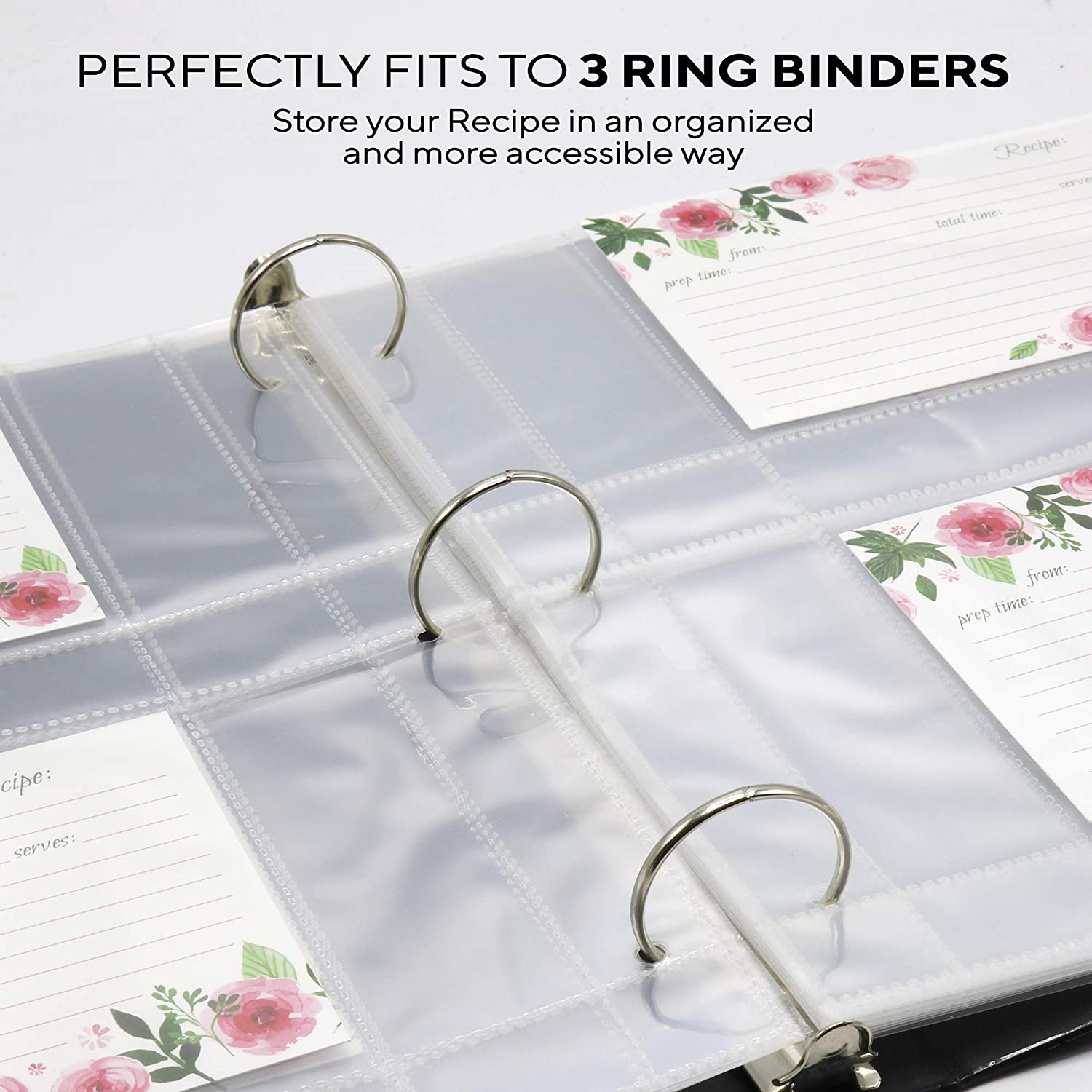 Recipe Card Protectors, For 3 Ring Binders, Page Sheet Protectors, Holds 4 x 6-inch pockets, 4 Cards Per Sheet, Clear - 50 Pack