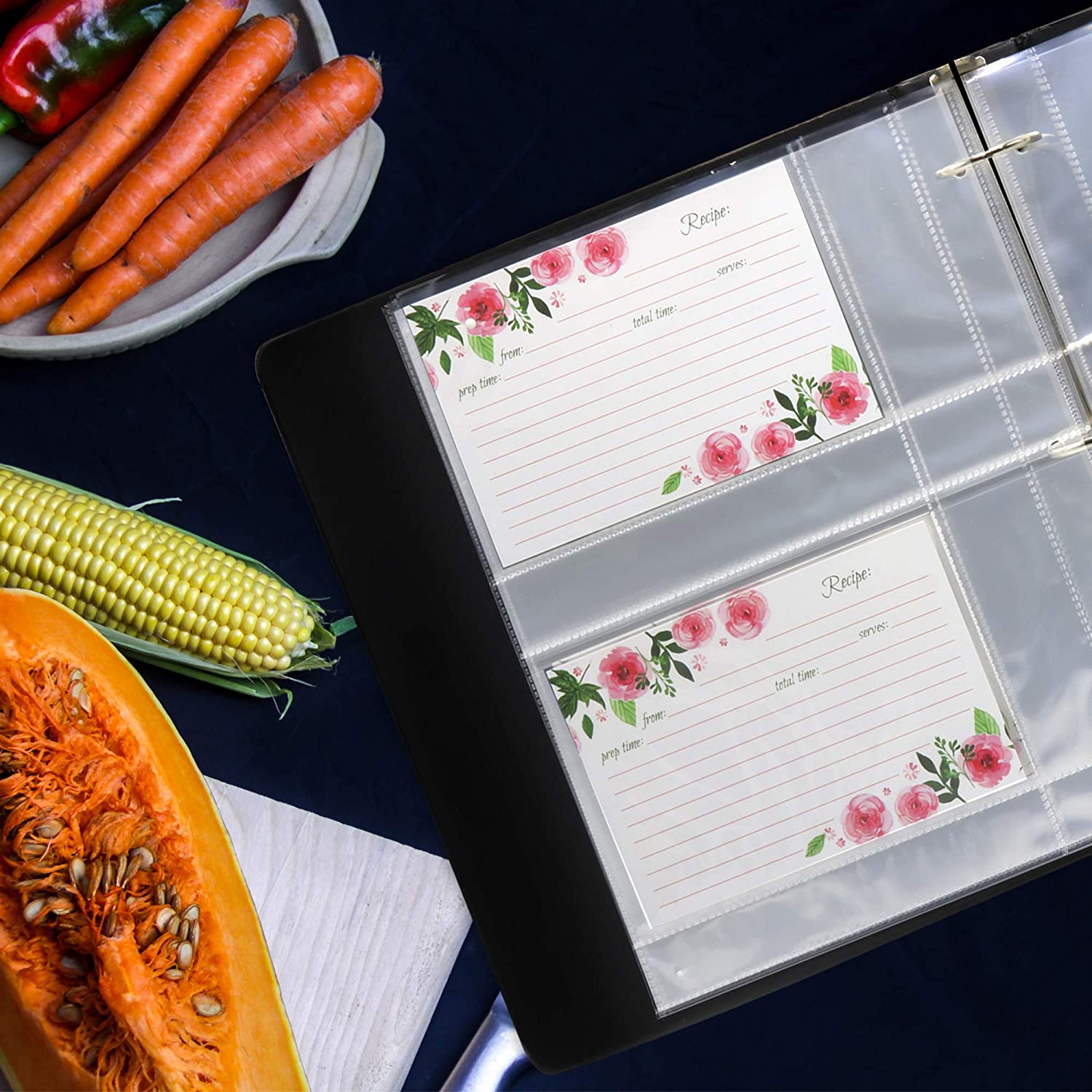 Recipe Card Protectors, For 3 Ring Binders, Page Sheet Protectors, Holds 4 x 6-inch pockets, 4 Cards Per Sheet, Clear - 50 Pack