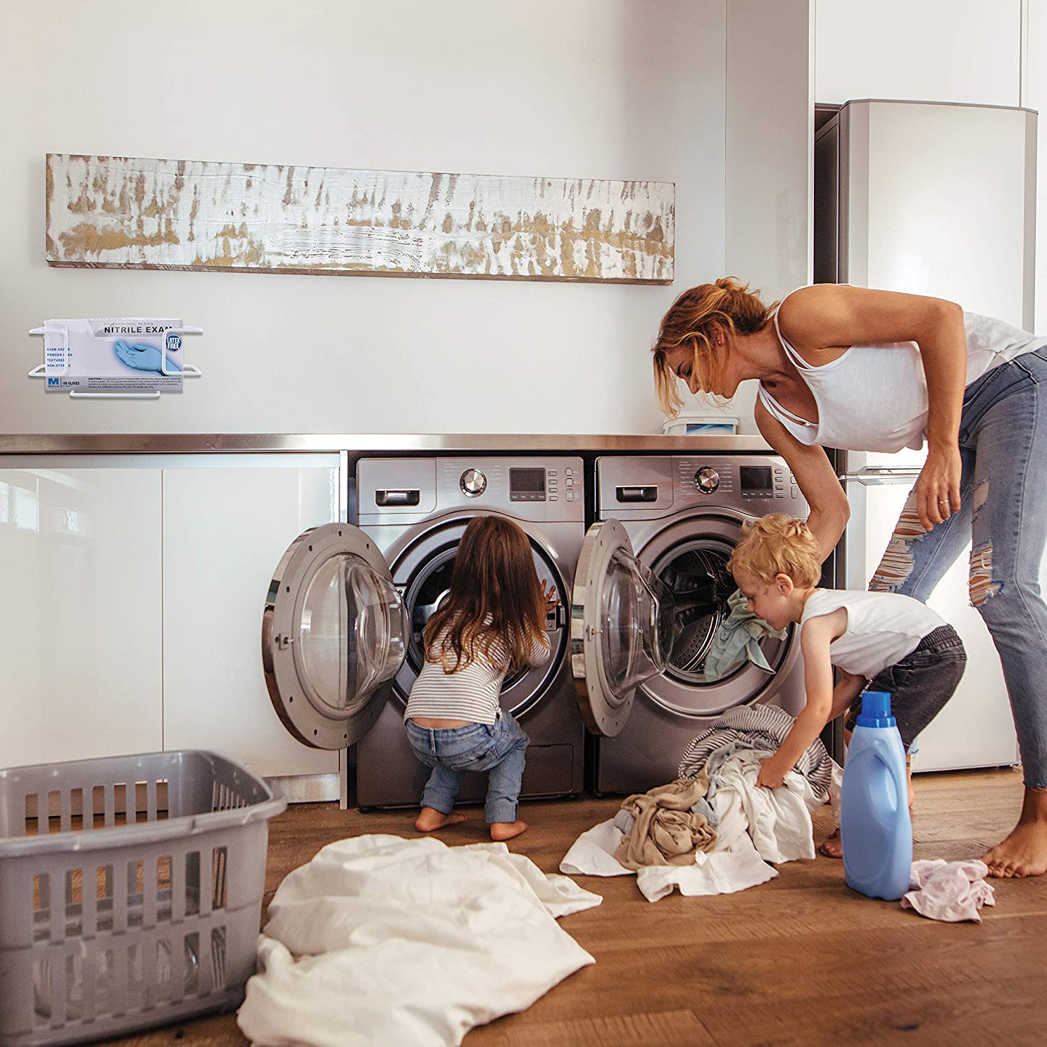Disposable Glove and Facial Tissue Wire Rack- Box Holder, Dispenser, with Wall Mounting Accessories Included