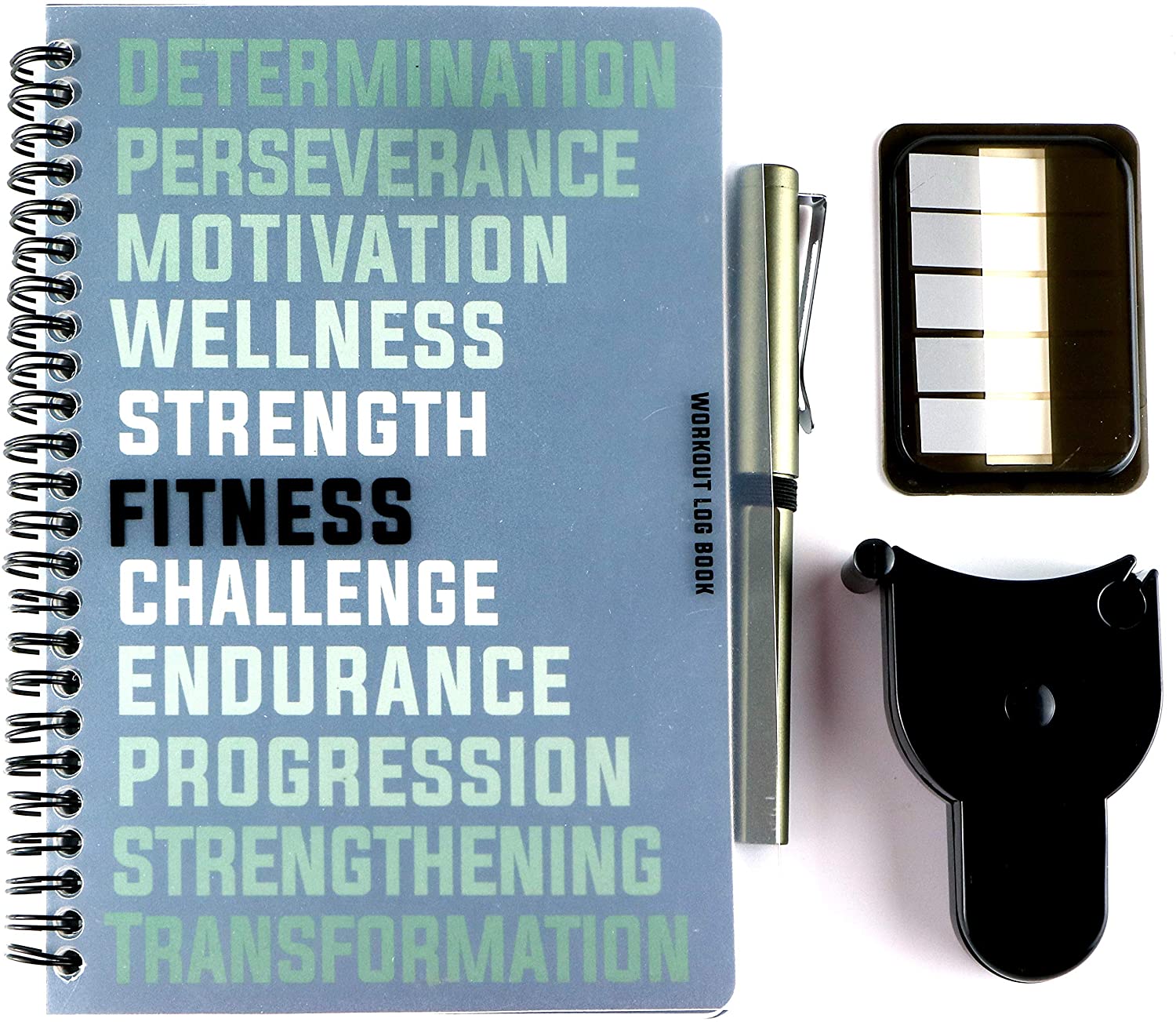 RBD Spiral Bound Workout Log Book Wellness and Fitness Journal with Pen, Tape Measure, and Index Tab Stickers Track Your Progress Get Fit Faster