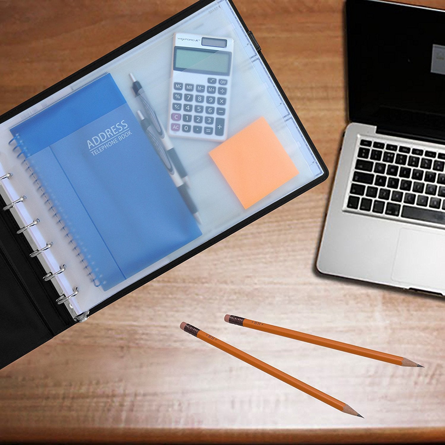 Officewerks Executive Check Binder, Black Padded Leather Look and Feel, 7 Ring w/Zip Pouch, For 9x13 Inch Sheets - RingBinderDepot.com