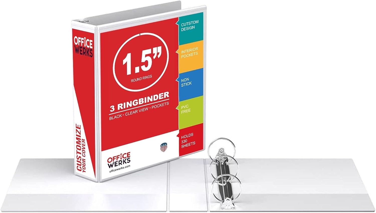 3 Ring Binder, 1.5 inch Round Rings, White, Clear View, Pockets