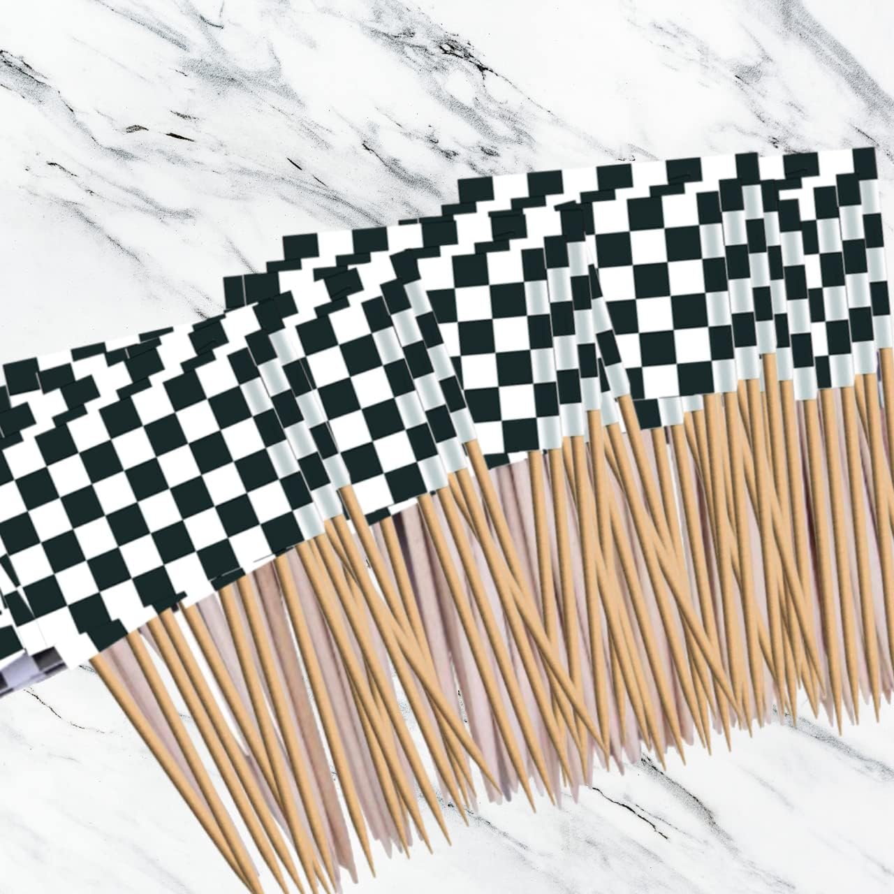 Performore 100 Pack of Checkered Racing Flag Toothpicks, Mini Topper Flags for Cupcakes, Decoration Supplies for Birthday Party, Appetizers Dinners Occasions