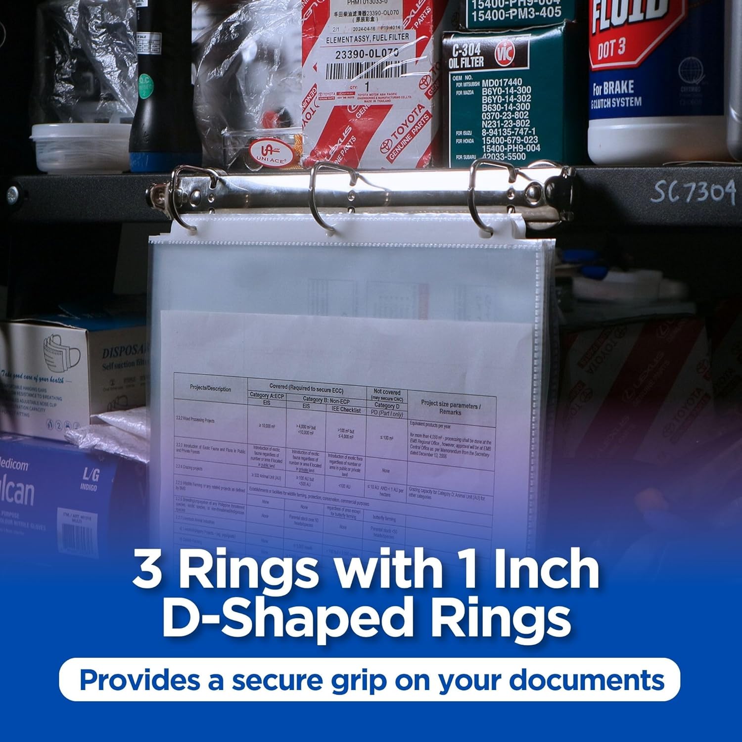 Magnetic 3 Ring Binder Locking Mechanism, 1 inch D Shaped Rings - 25 Pack, 50 Sheet Protectors Included