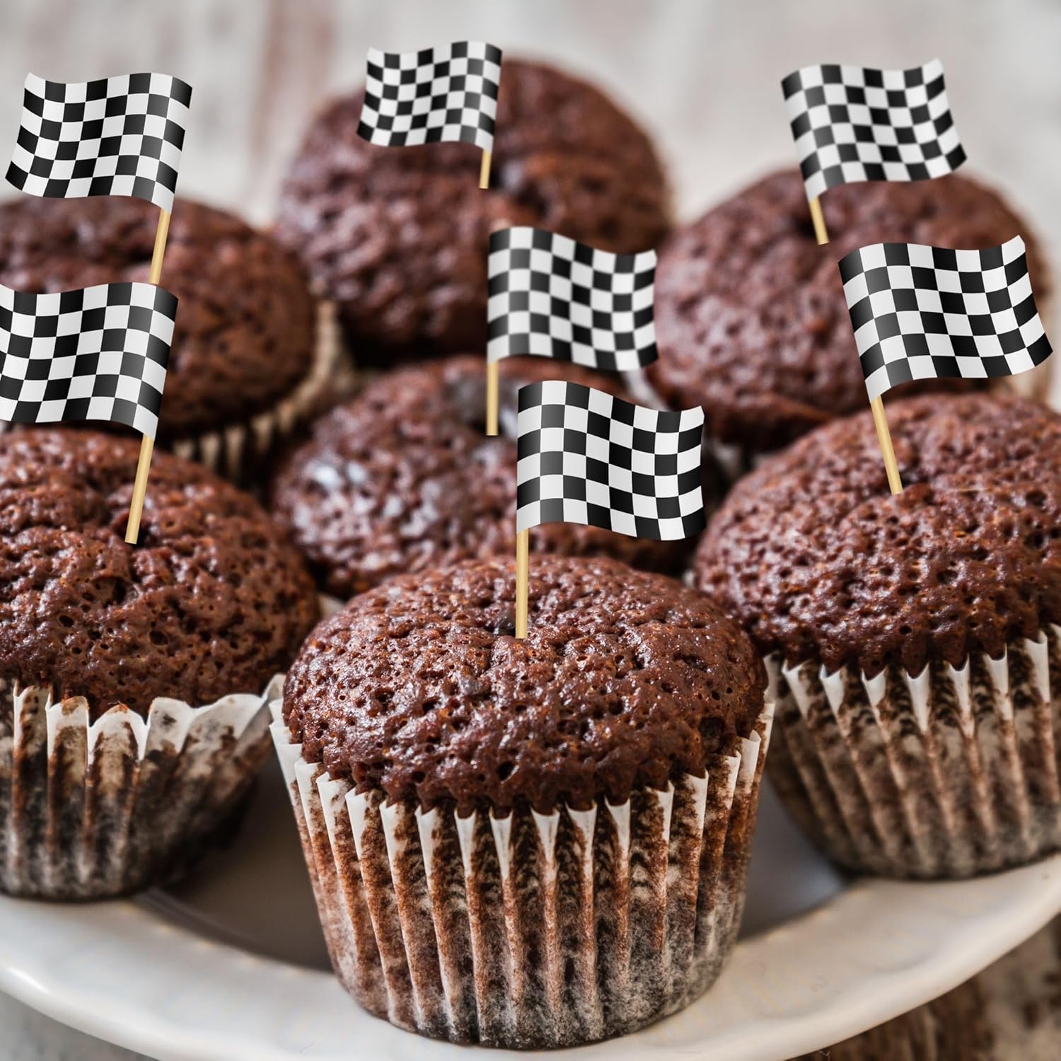 Performore 100 Pack of Checkered Racing Flag Toothpicks, Mini Topper Flags for Cupcakes, Decoration Supplies for Birthday Party, Appetizers Dinners Occasions