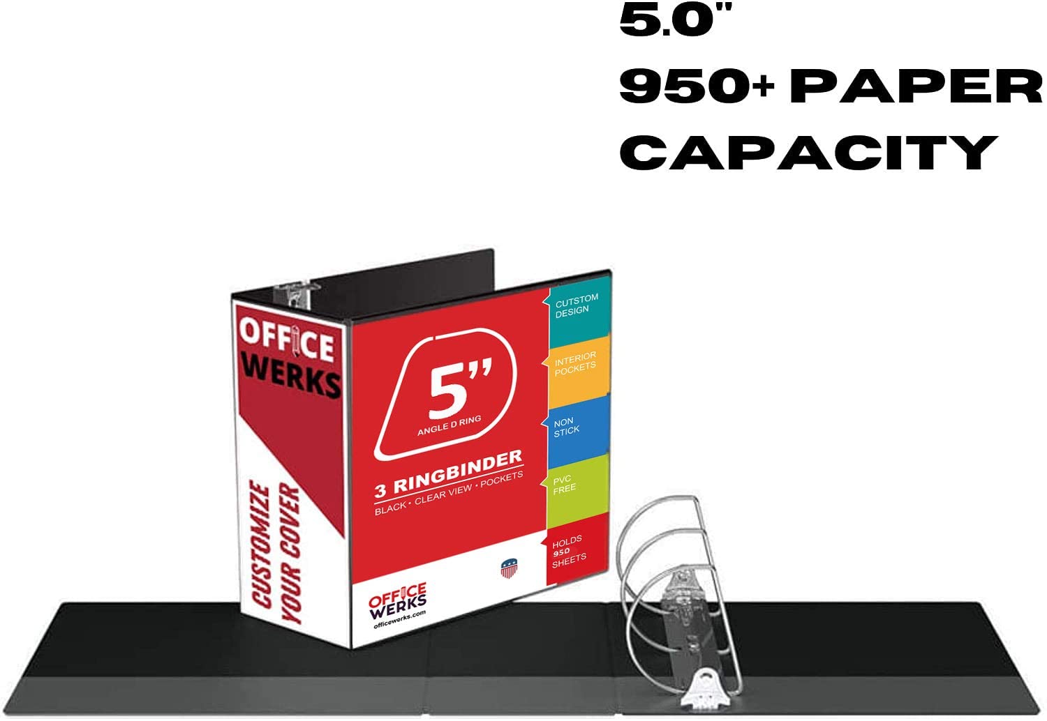 3 Ring Binder, Professional D Ring 5 Inch Binder, Clear View, With Pockets, Black - 2 Pack