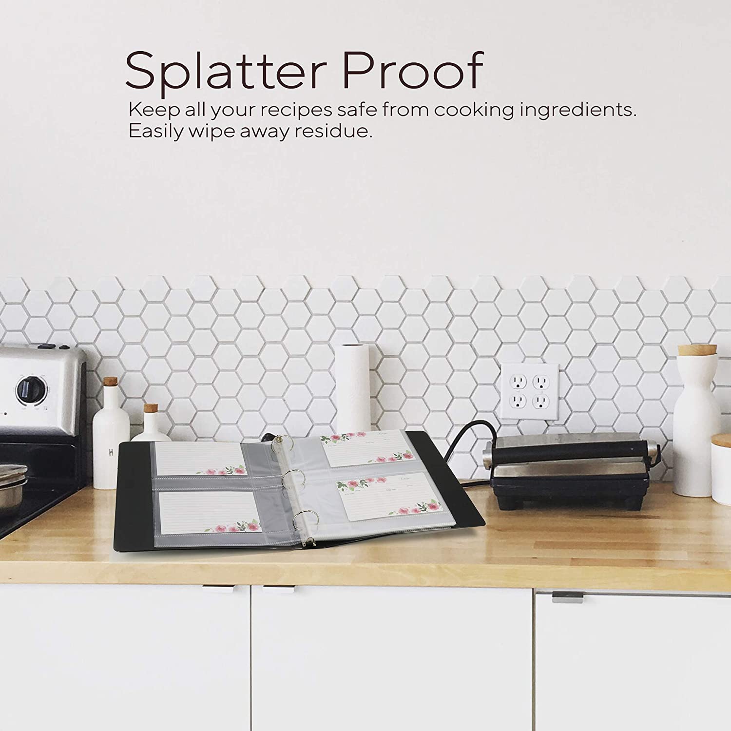 Recipe Card Protectors, For 3 Ring Binders, Page Sheet Protectors, Holds 4 x 6-inch pockets, 4 Cards Per Sheet, Clear - 50 Pack