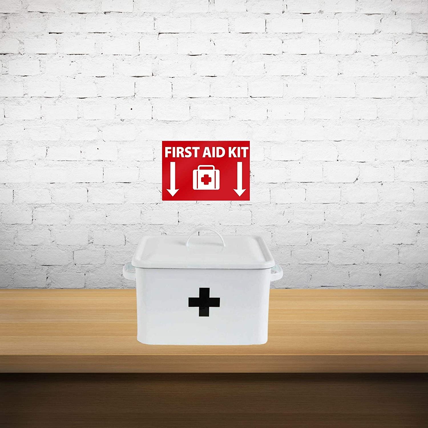 First Aid Sign, 10" x 7", Self-Adhesive Vinyl Sticker - 2 Pack
