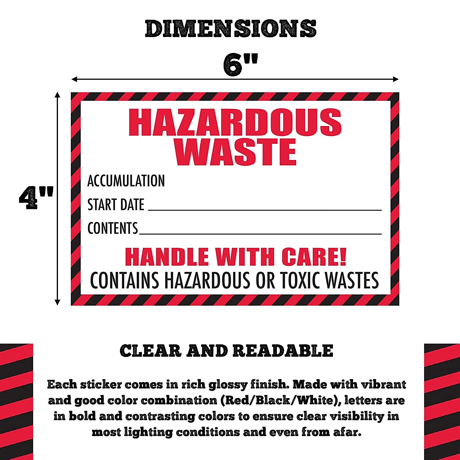 Hazardous Waste Label with Handle with Care, 4"x6" in dimensions